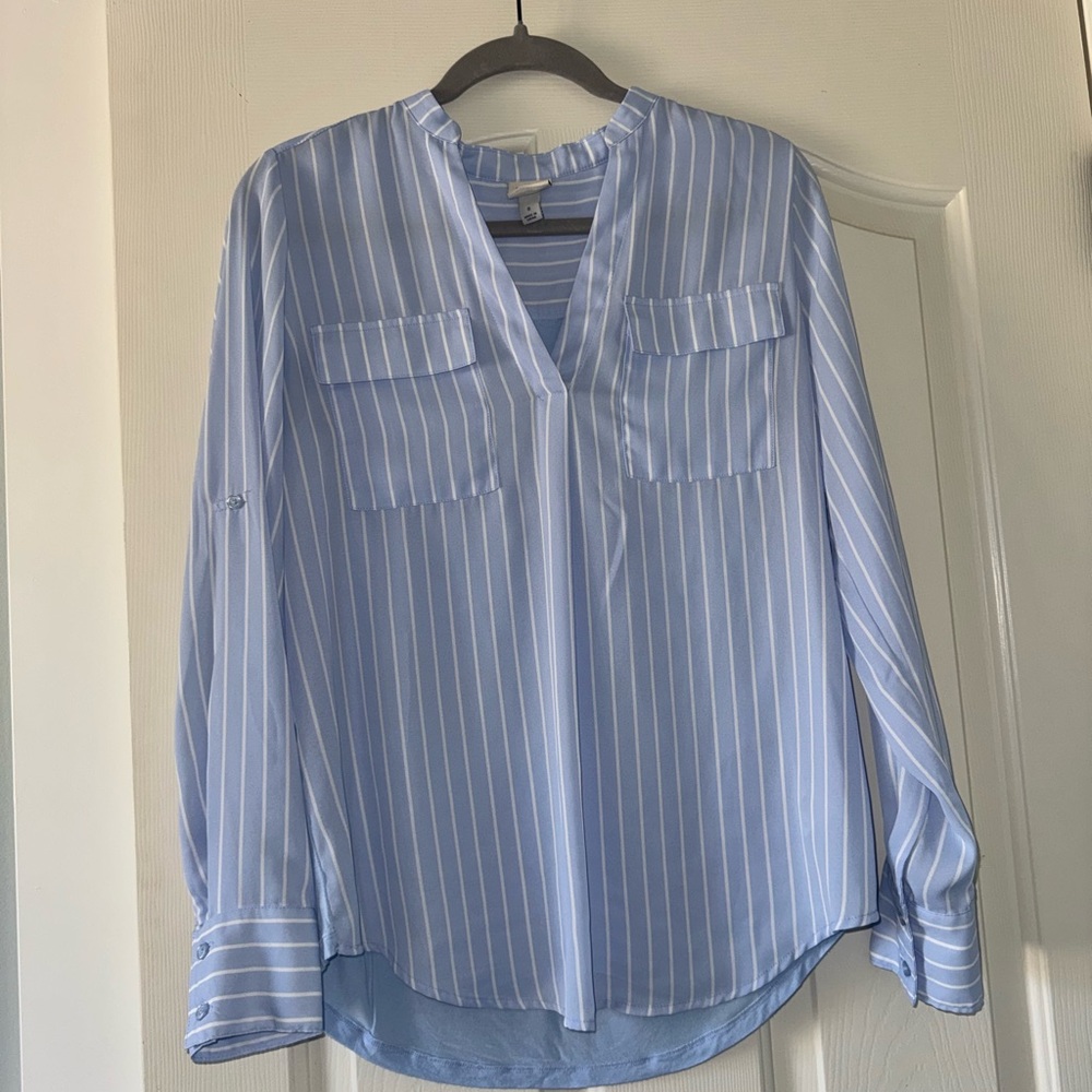 a new day Blue Striped Blouse